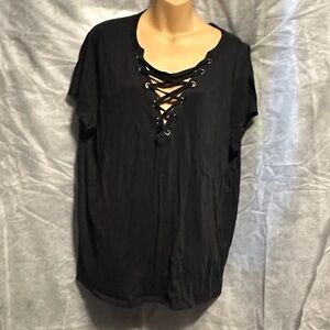 Torrid Black Lace-Up Short Sleeve Top